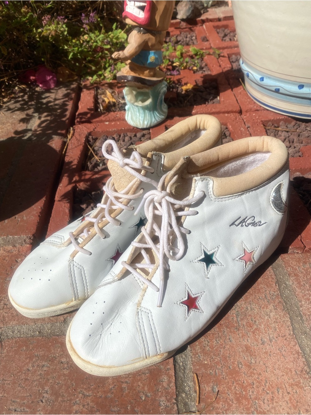 L.A. Gear White High-Top Sneakers with Moon and Star Accents